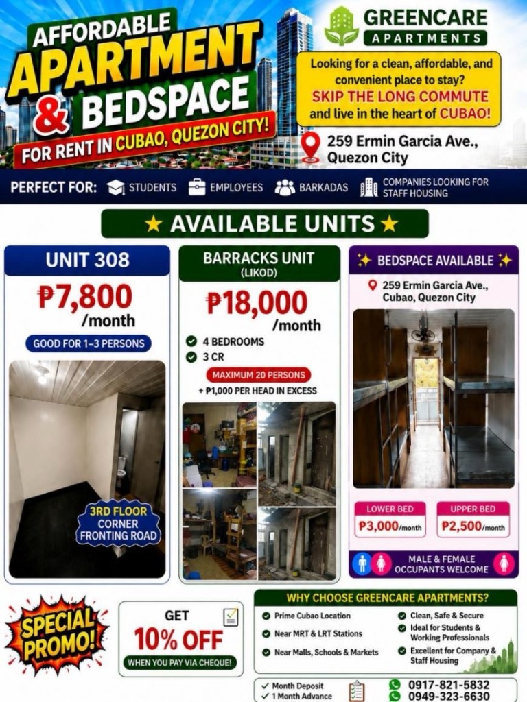 Cubao apartment for rent